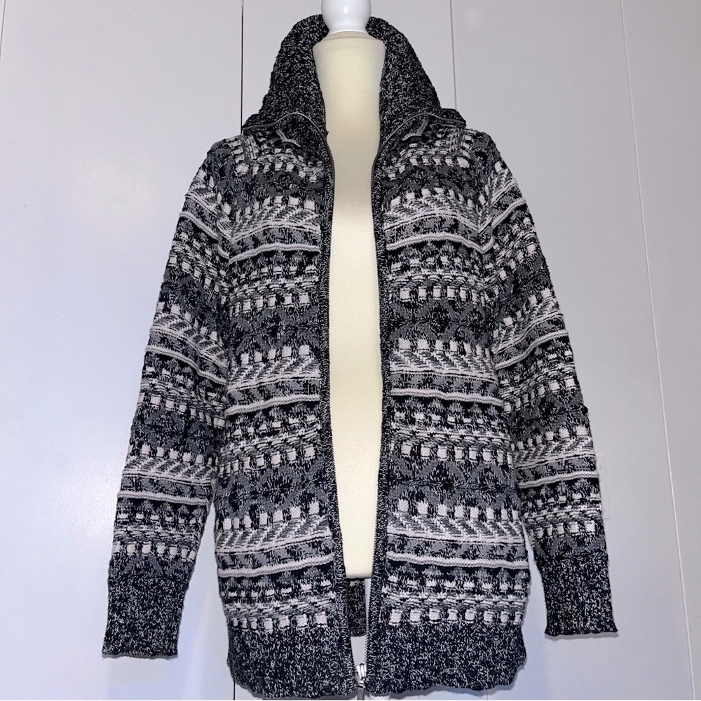 L.L. Bean Vintage Cardigan Full Zip Up Cotton Knit Turtleneck Sweater